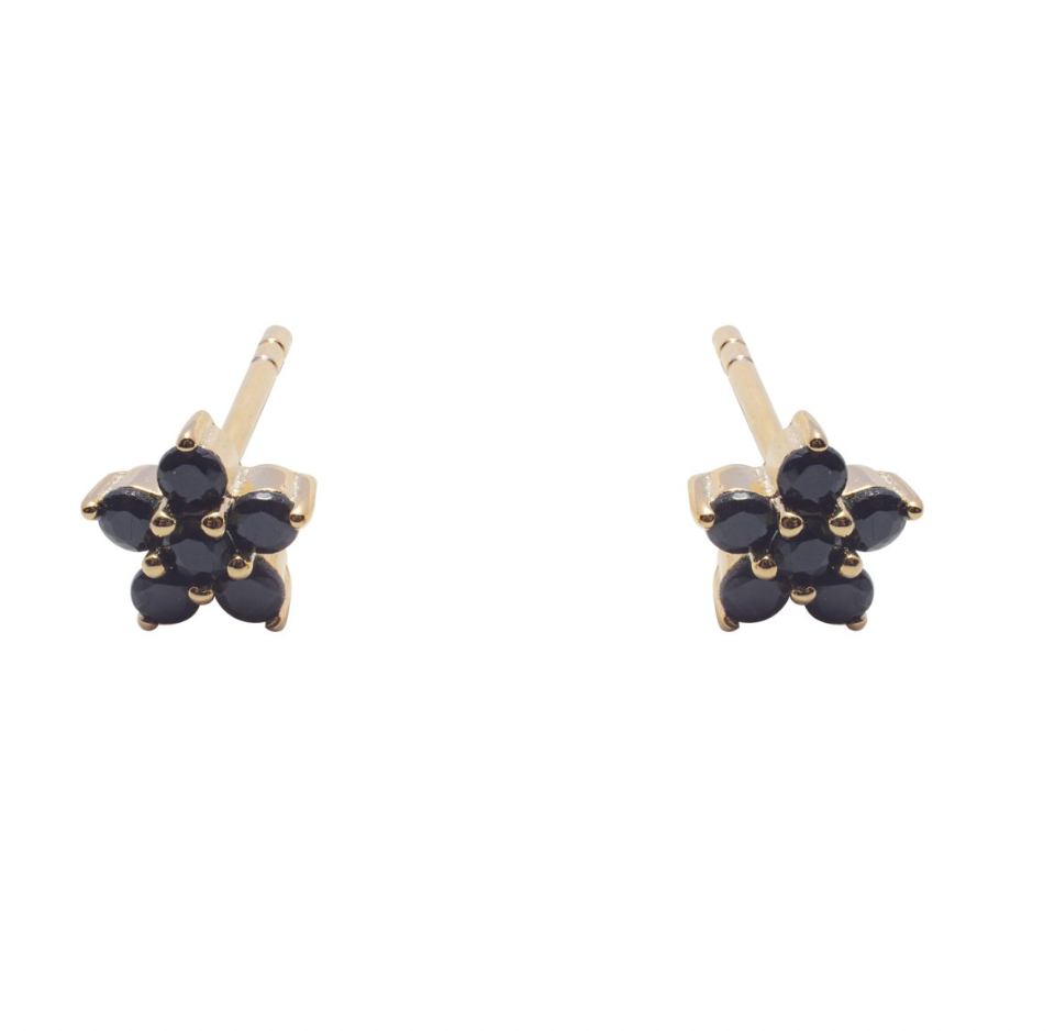 Coloured CZ Flower Gold Stud Earrings