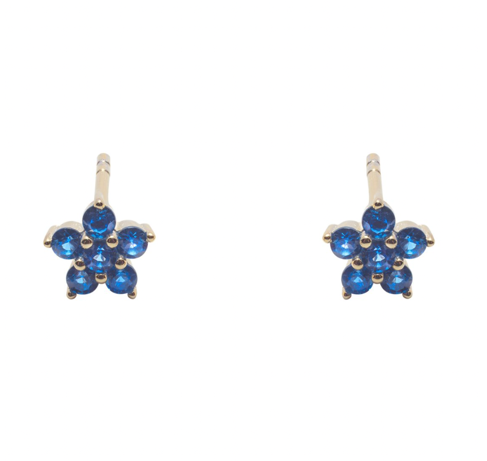 Coloured CZ Flower Gold Stud Earrings