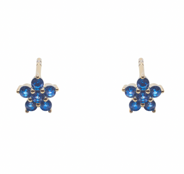 Coloured CZ Flower Gold Stud Earrings