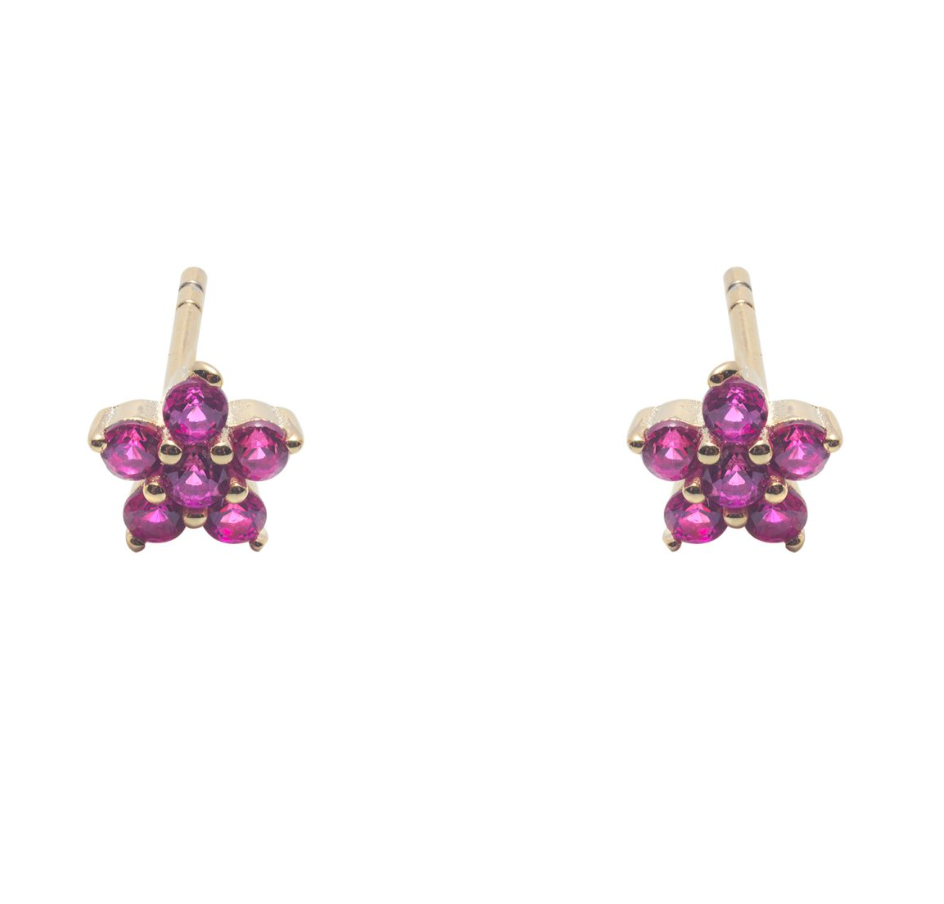 Coloured CZ Flower Gold Stud Earrings