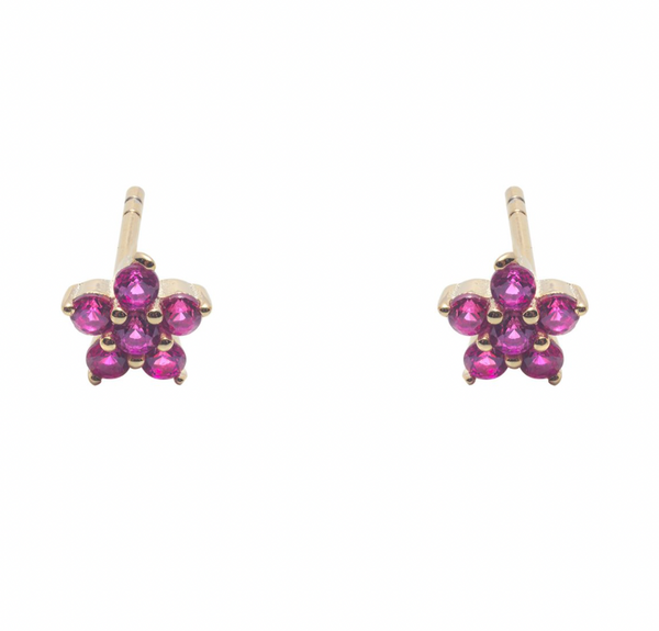 Coloured CZ Flower Gold Stud Earrings