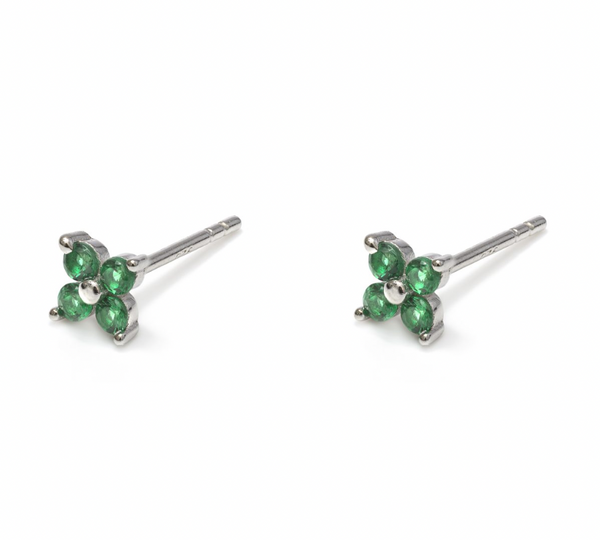 Green CZ Flower Stud Earring - 2 colours