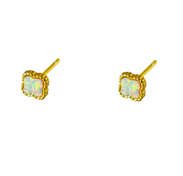Earring - White Opalite Gold Clover Stud