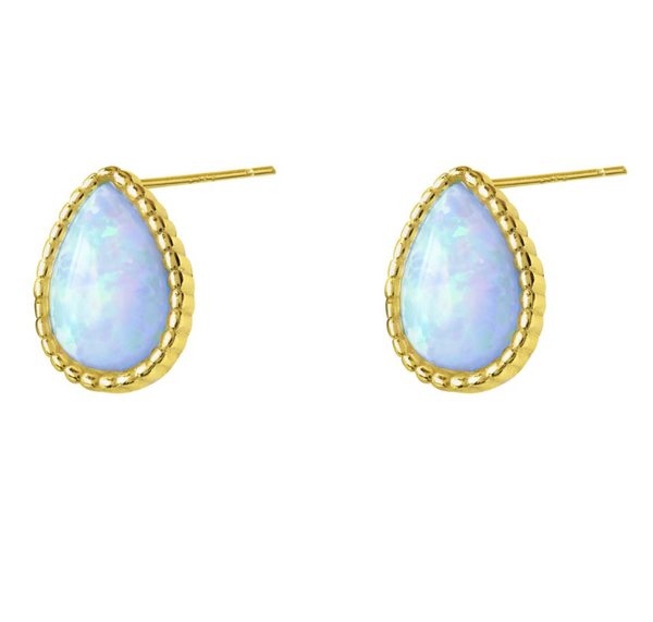 Earring - Blue Opalite Teardrop Gold Stud