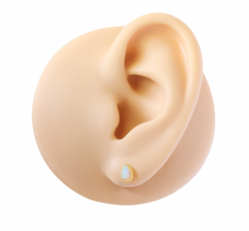 Earring - Blue Opalite Teardrop Gold Stud