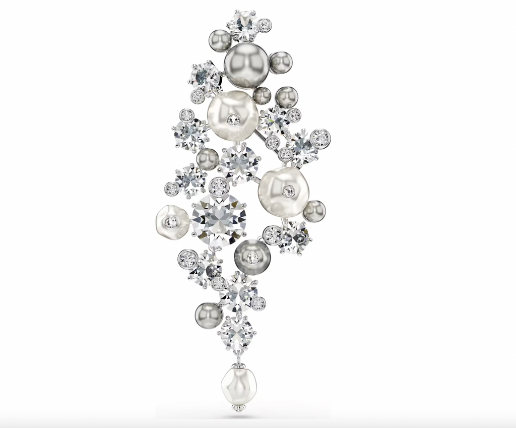Constella Brooch - Crystal pearl, Round cut, White, Rhodium plated