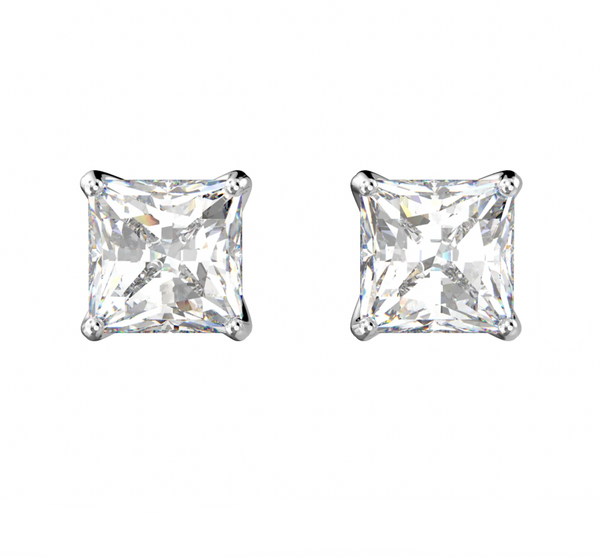 Stilla: White Princess Cut Silver Earrings