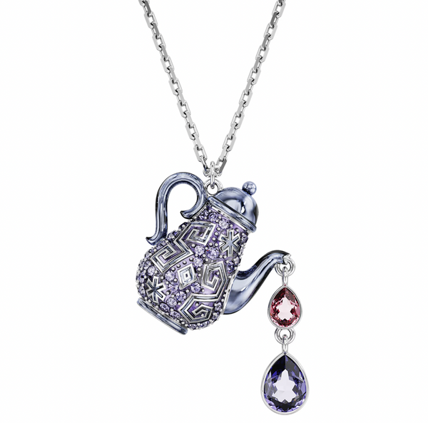 Alice in Wonderland pendant Teapot, Purple, Rhodium plated