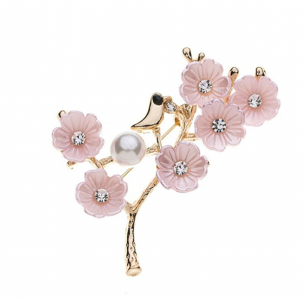 Brooch - Pink with Pearl Flowers