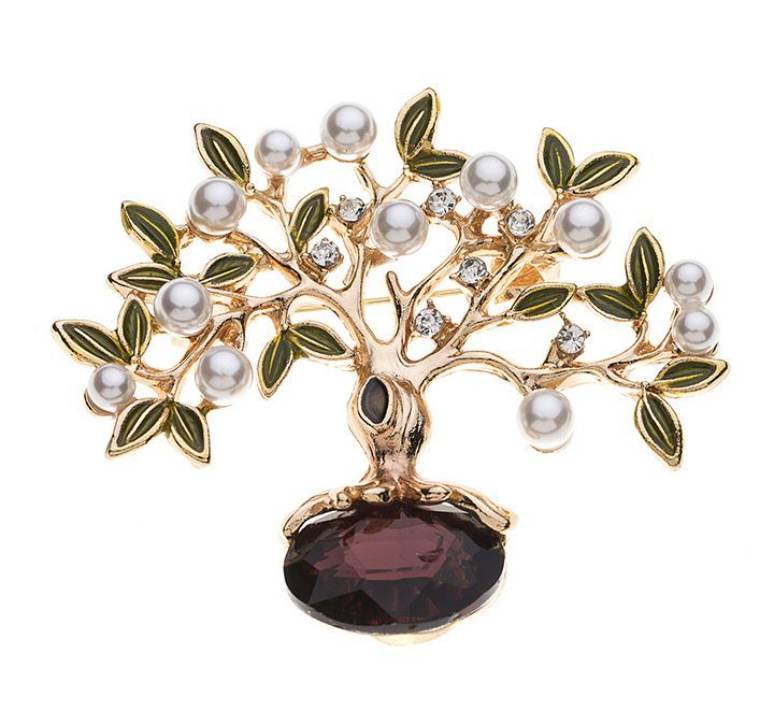 Brooch - Crystal & Pearl Tree
