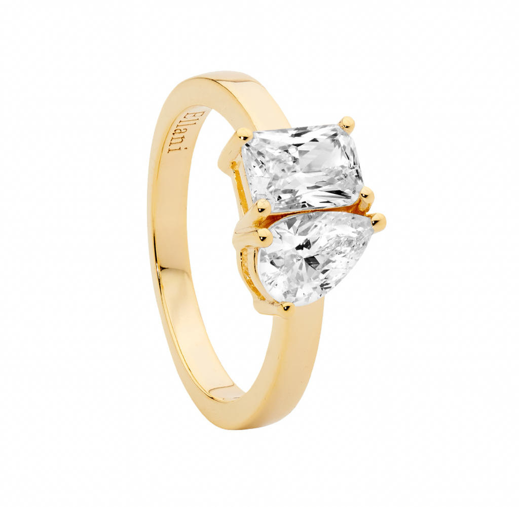Ring - Emerald & Pear Cut White CZ - 3 Colours