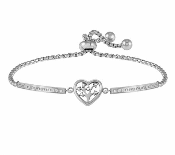 Milleluci: Refined Tree of Life in Heart with CZ Stainless Steel Bracelet