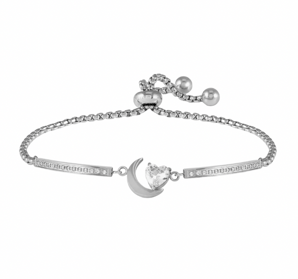 Milleluci: Refined Moon with CZ Heart Stainless Steel Bracelet