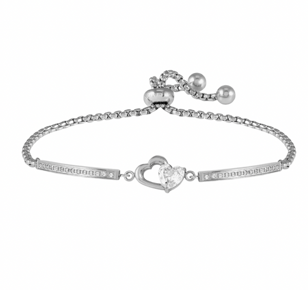 Milleluci: Refined Heart with CZ Heart Stainless Steel Bracelet