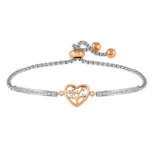 Milleluci: Refined Rosegold Tree of Life in Heart with CZ Stainless Steel Bracelet
