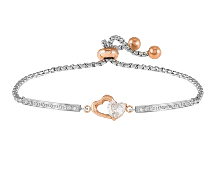 Milleluci: Refined Rosegold Heart with CZ Heart Stainless Steel Bracelet