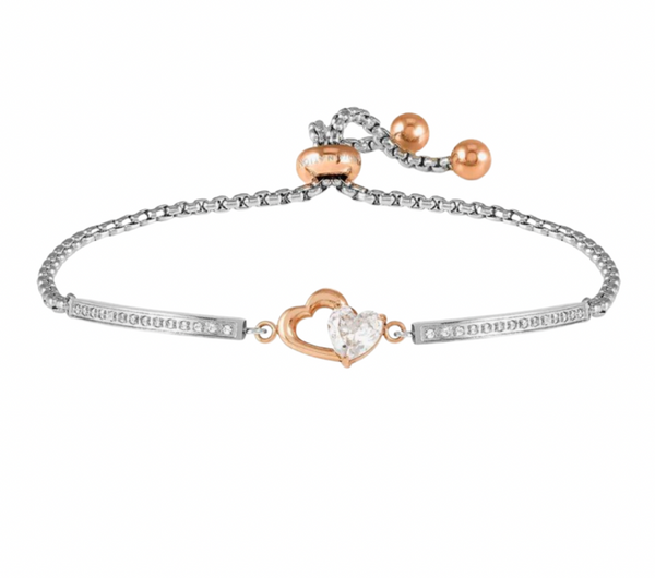 Milleluci: Refined Rosegold Heart with CZ Heart Stainless Steel Bracelet