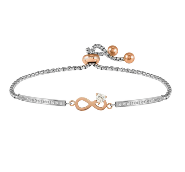 Milleluci: Refined Rosegold Infinity with CZ Stainless Steel Bracelet