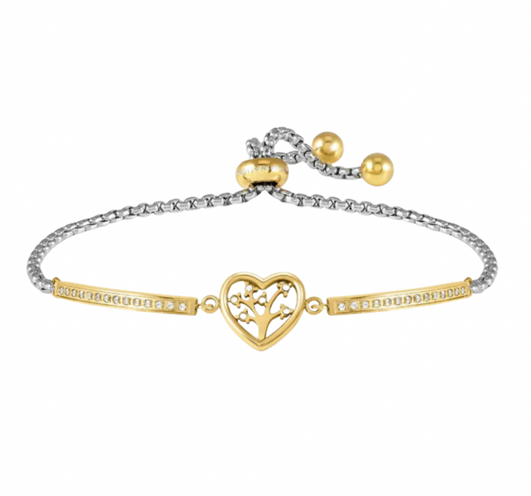 Milleluci: Refined Yellowgold Tree of Life in Heart with CZ Stainless Steel Bracelet
