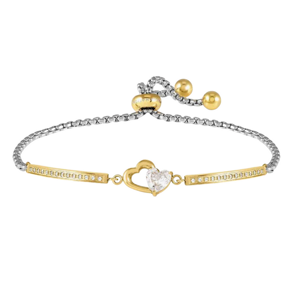 Milleluci: Refined Yellowgold Heart with CZ Heart Stainless Steel Bracelet