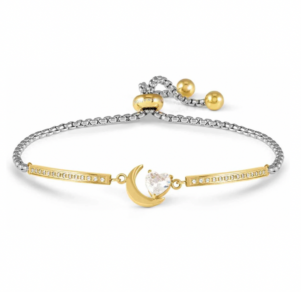 Milleluci Refined Yellowgold Moon with CZ Heart Stainless Steel Bracelet