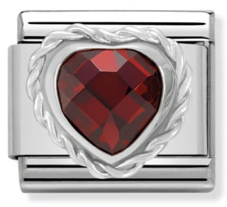 Love - Red CZ Faceted Twist Heart Silver Charm
