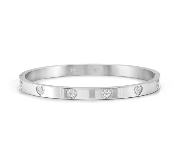 Pretty Bangles: Silver Thick Scattered Heart White CZ