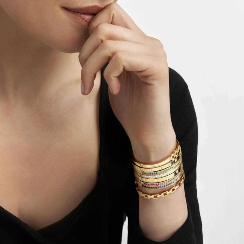 Pretty Bangles: Silver Thick Scattered Heart White CZ