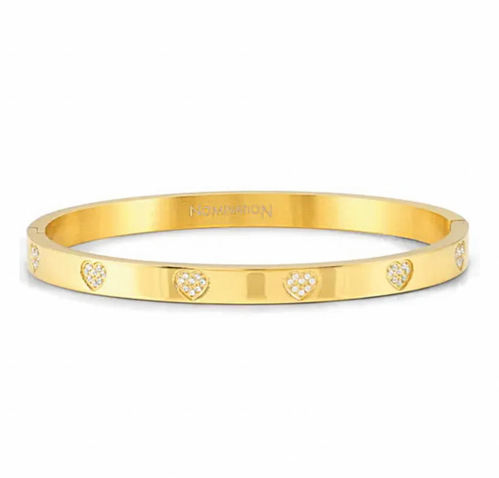 Pretty Bangles: Gold Thick Scattered Heart White CZ