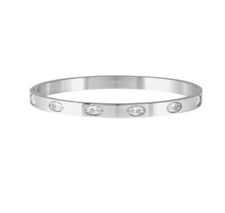 Pretty Bangles: Silver Thick 6 Oval White CZ
