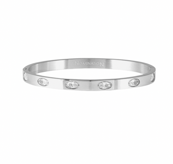 Pretty Bangles: Silver Thick 6 Oval White CZ - 2 sizes