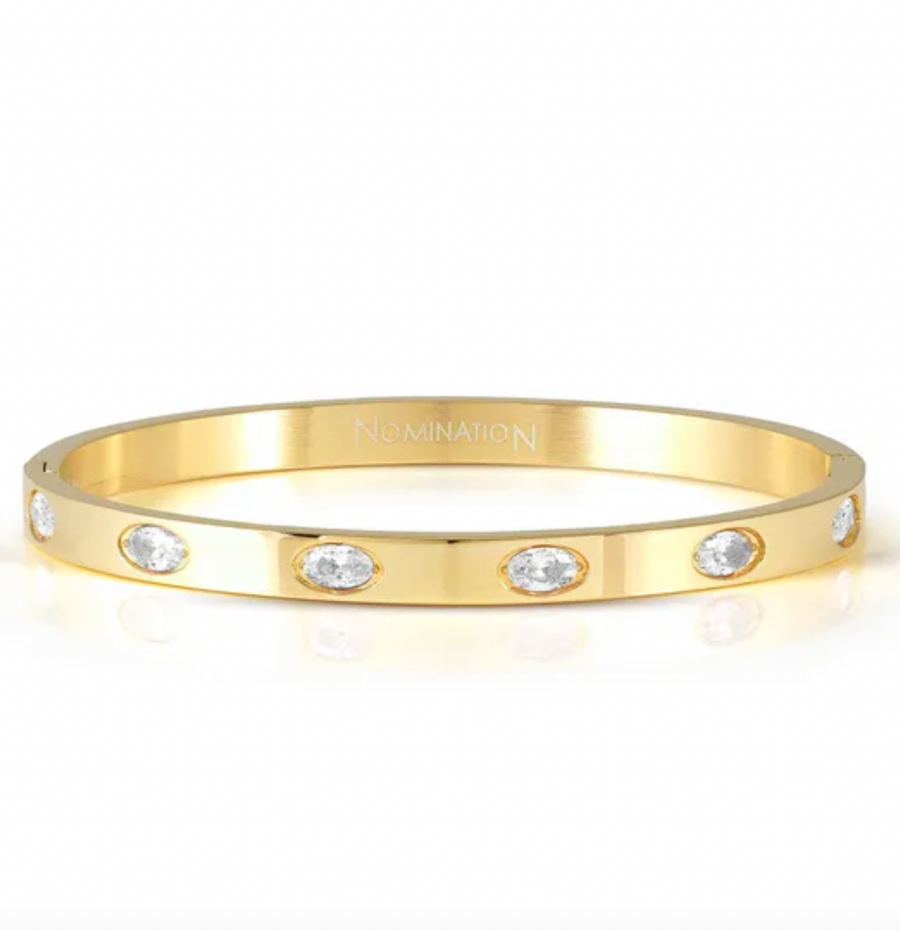 Pretty Bangles: Gold Thick 6 Oval White CZ