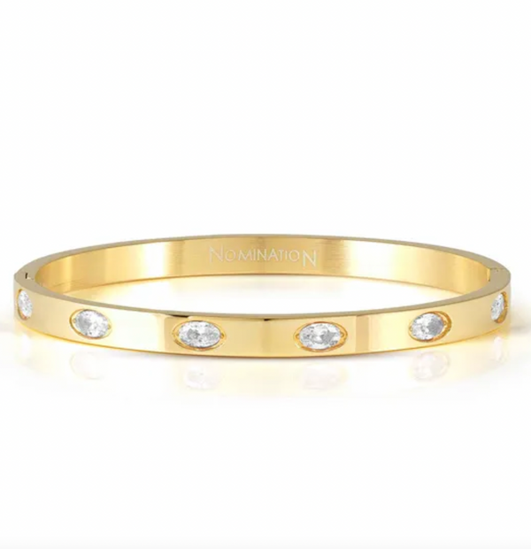 Pretty Bangles: Gold PVD Thick 6 Oval White CZ