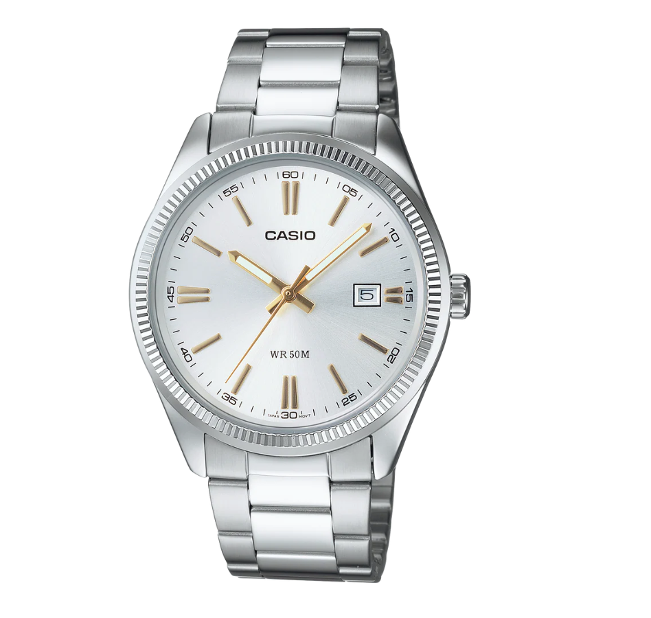 Casio Analogue White Face, Stainless Steel Band Watch