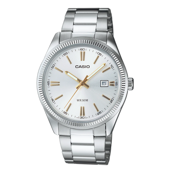 Casio Analogue White Face, Stainless Steel Band Watch