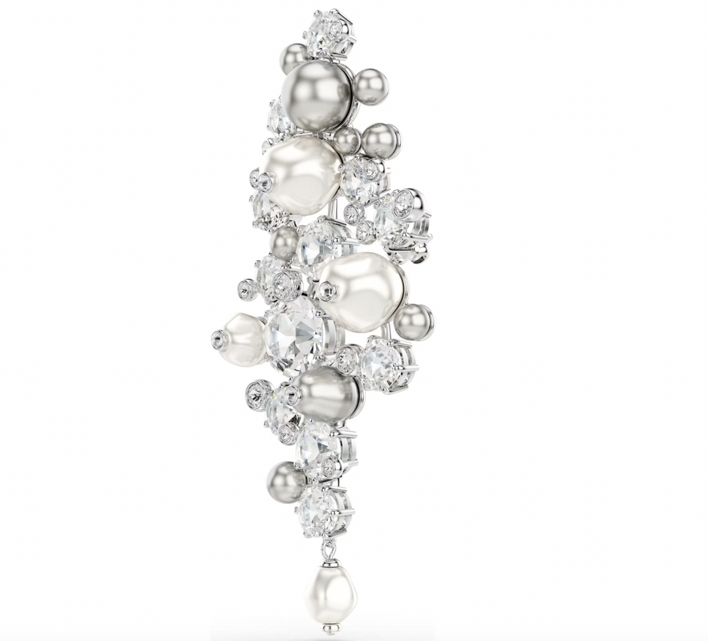 Constella: Crystal Pearl, White Round Cut Silver Brooch
