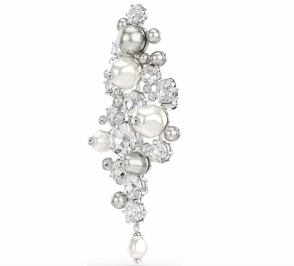Constella: Crystal Pearl, White Round Cut Silver Brooch