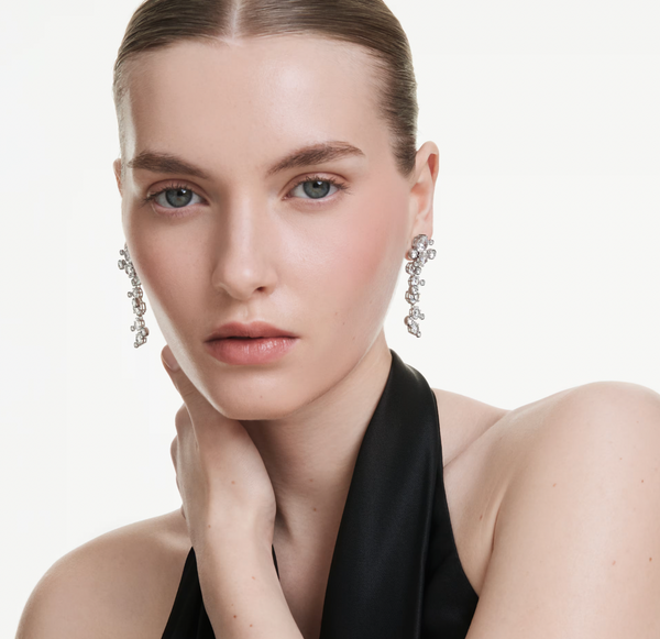 Constella: White Mixed Cuts Silver Drop Earrings