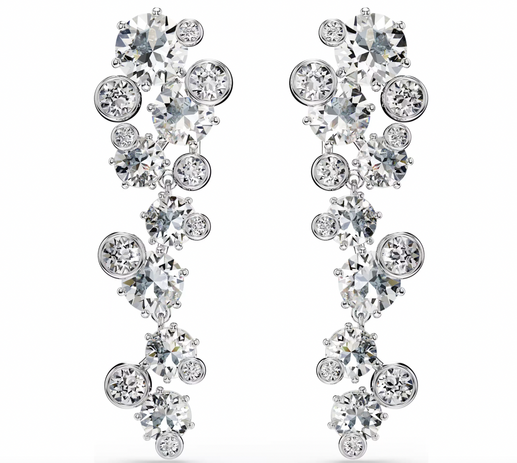 Constella: White Mixed Cuts Silver Drop Earrings