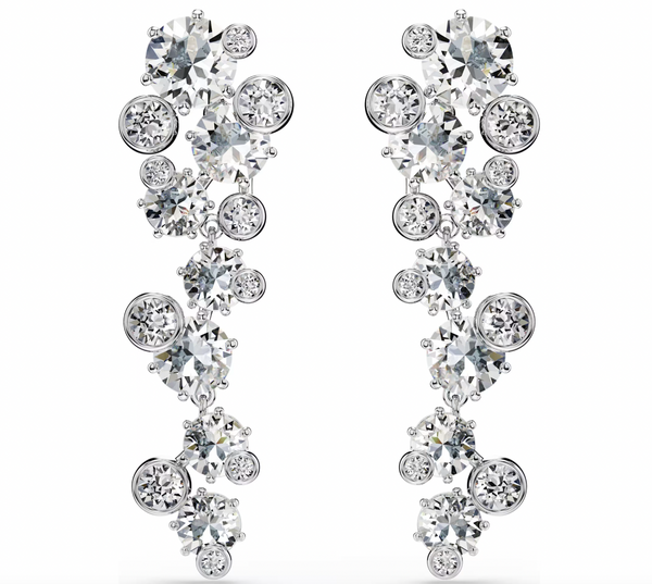 Constella: White Mixed Cuts Silver Drop Earrings