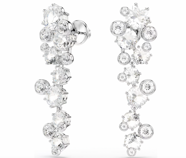 Constella: White Mixed Cuts Silver Drop Earrings