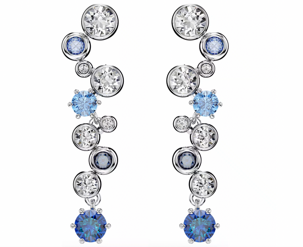 Constella: Blue Mixed Cuts Long Silver Drop Earrings