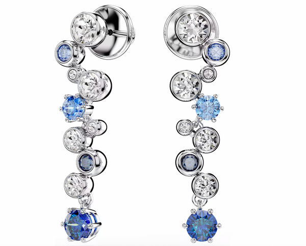 Constella: Blue Mixed Cuts Long Silver Drop Earrings