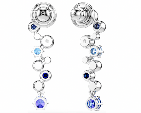 Constella: Blue Mixed Cuts Long Silver Drop Earrings