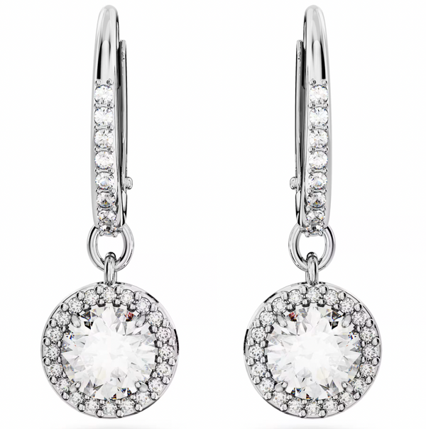 Una Angelic: Pave White Round Cut Drop Earrings - 2 colours
