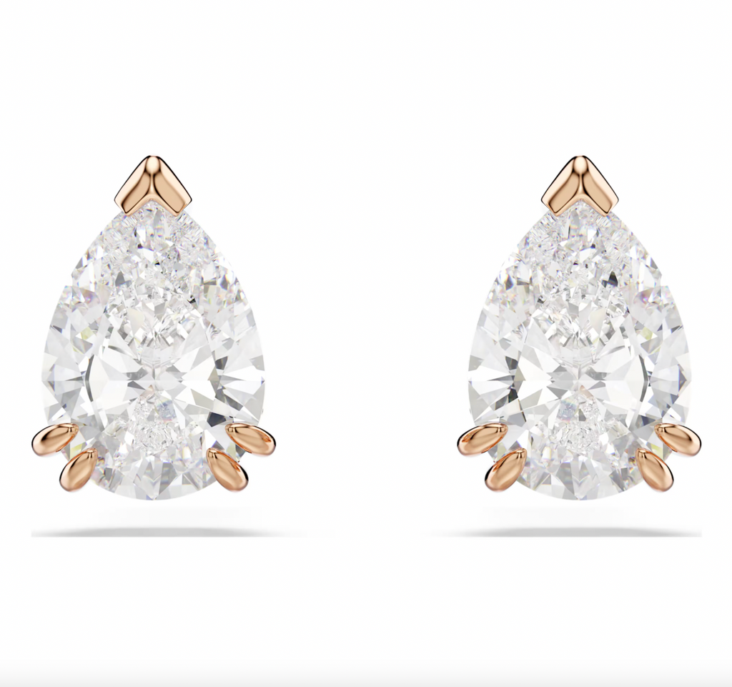 Stilla: White Pear Cut Rosegold Stud Earrings