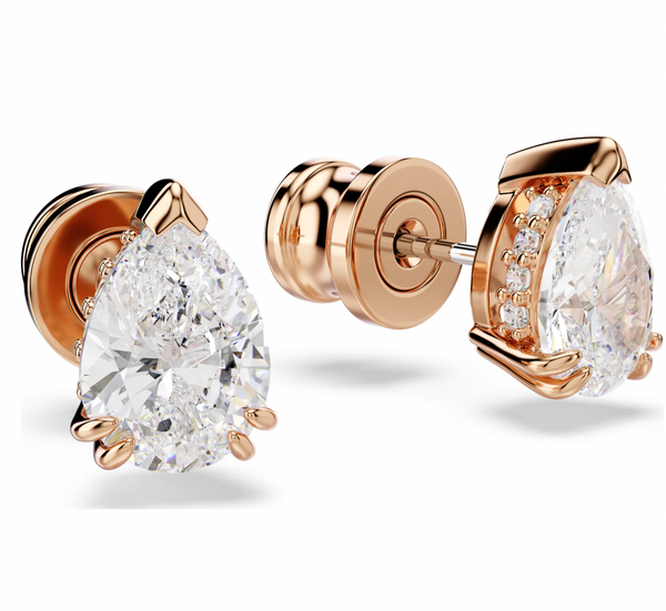 Stilla: White Pear Cut Rosegold Stud Earrings