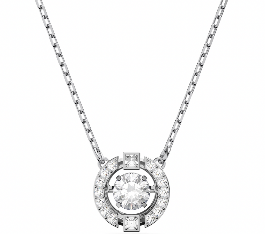 Una: Pave White Round Cut Silver Necklace