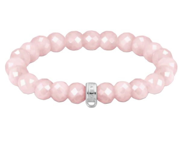 Rose Quartz Beaded Medium Silver Charm Bracelet