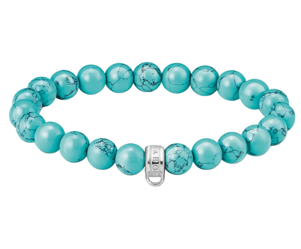 Turquoise Oval Bead Silver Charm Bracelet - 2 Sizes